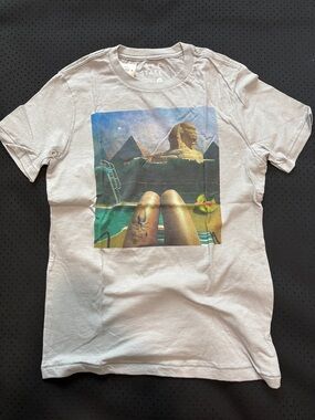 NWT Small Mens Asropostale Graphic Tee with Desert Pool Art - Light Gray